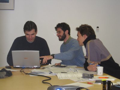 Stavros, Michele and Inaki working on the business
plan