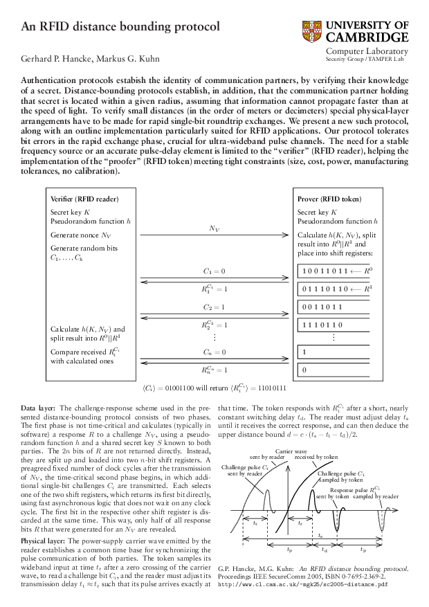 An RFID distance bounding protocol (poster)