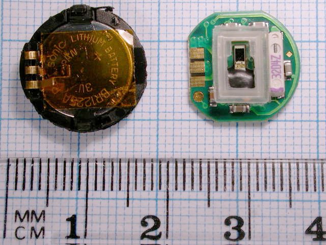 Top view of iButton board and battery
