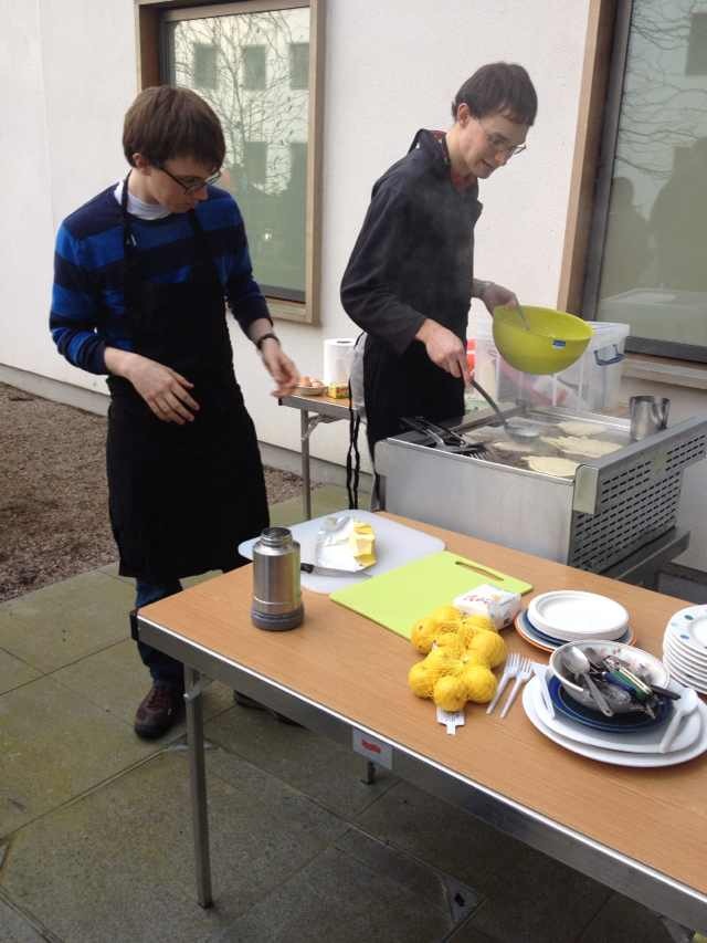 Pouring out pancakes