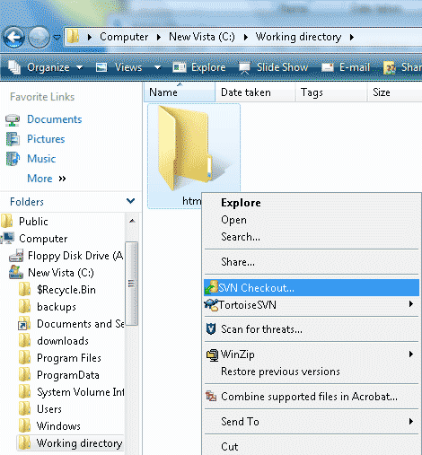 SVN checkout on HTML folder