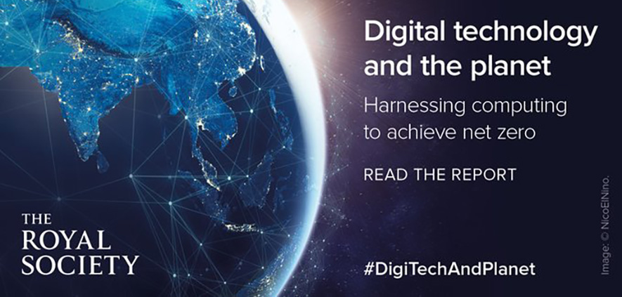 Image shows front cover of the Royal Society report on Digital Technology and the Planet