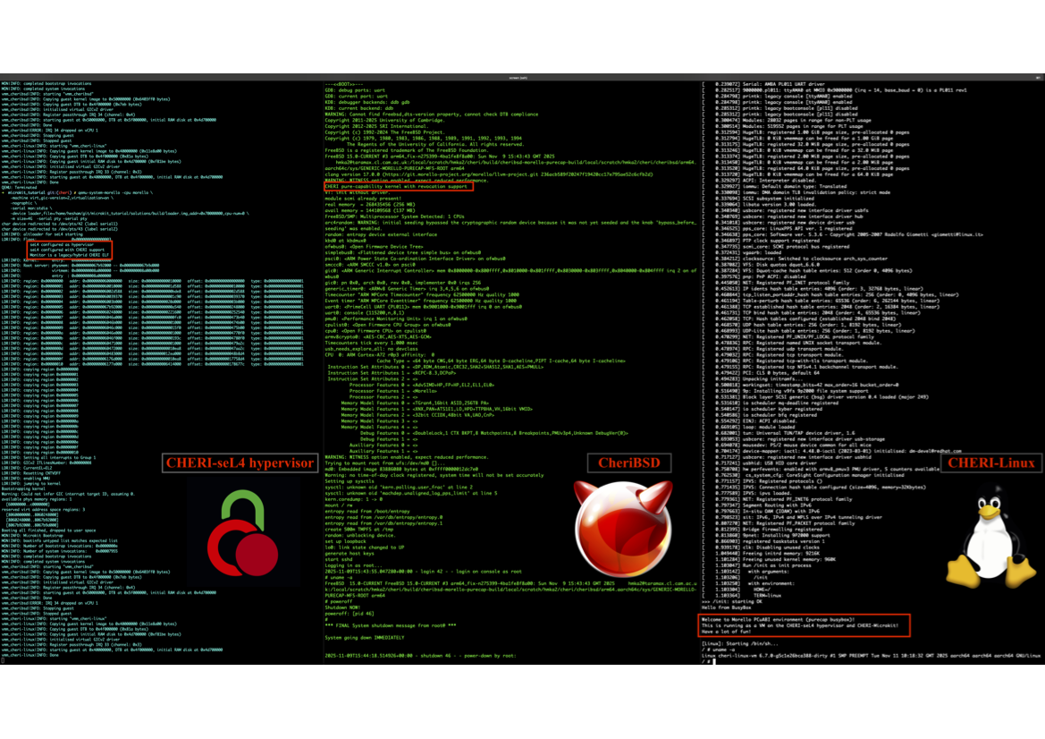 CHERI-seL4 hypervisor with CheriBSD and CHERI-Linux VMs