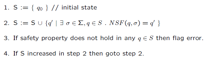 Model checking a state property: does it hold in all reachable states?