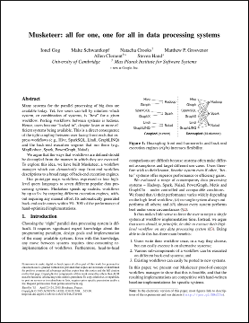 Musketeer EuroSys 2015 paper