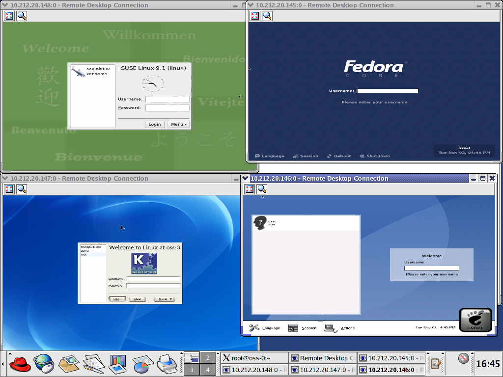 Xen running 5 different Linux distributions