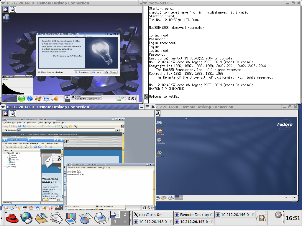 Xen running NetBSD and 4 Linux distros