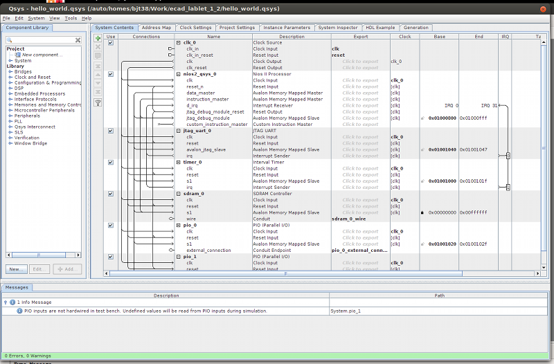 Qsys project after adding components