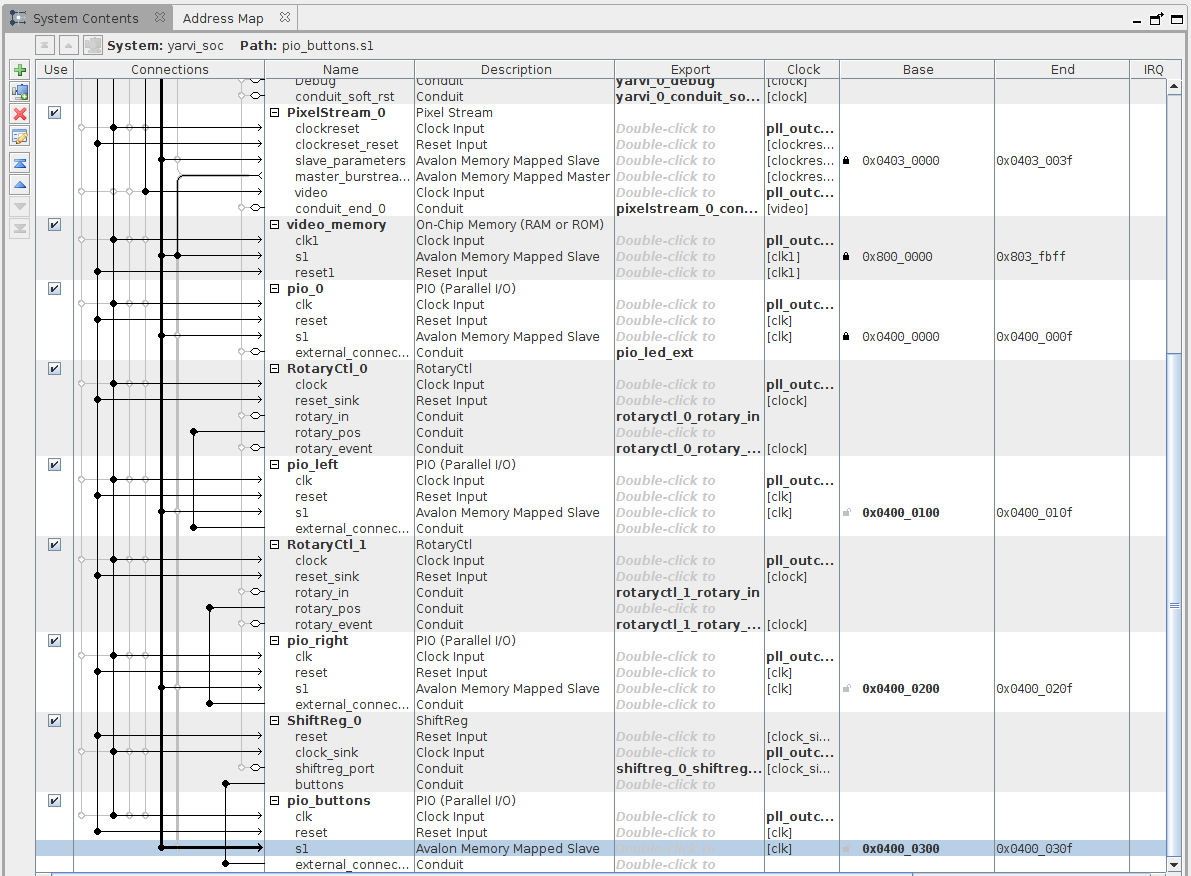 Rotary controllers and shift register in Qsys on Yarvi