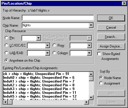 Pin/Location/Chip dialog box