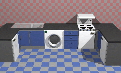 <Image: a ray traced model of a kitchen design.>