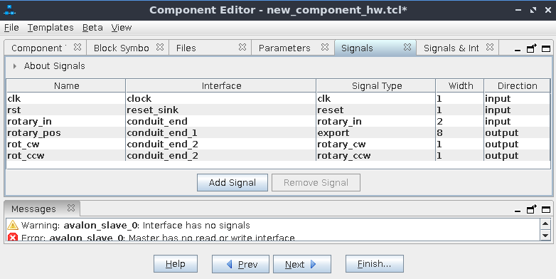 Qsys Signals window