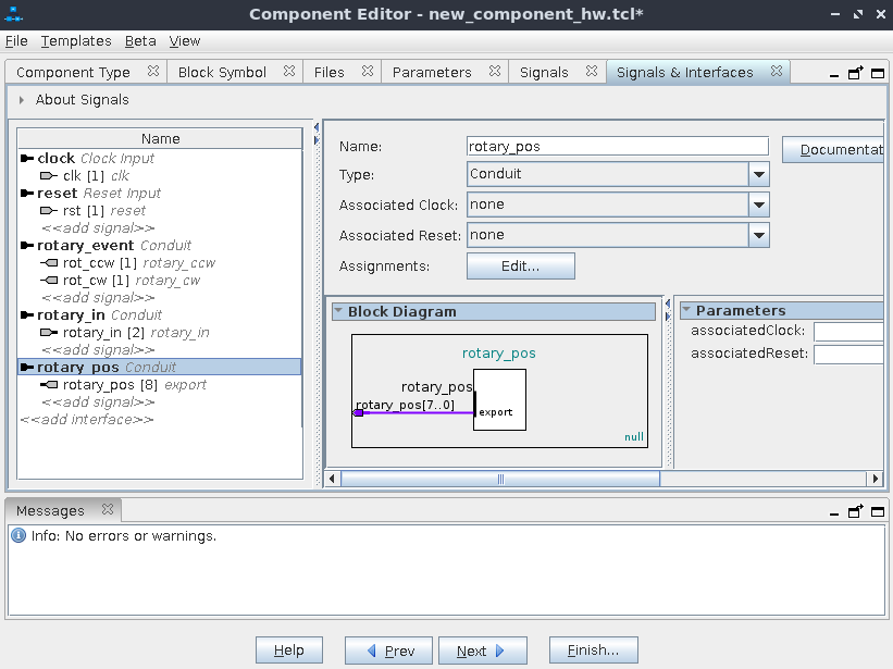 Qsys Signals and Interfaces window