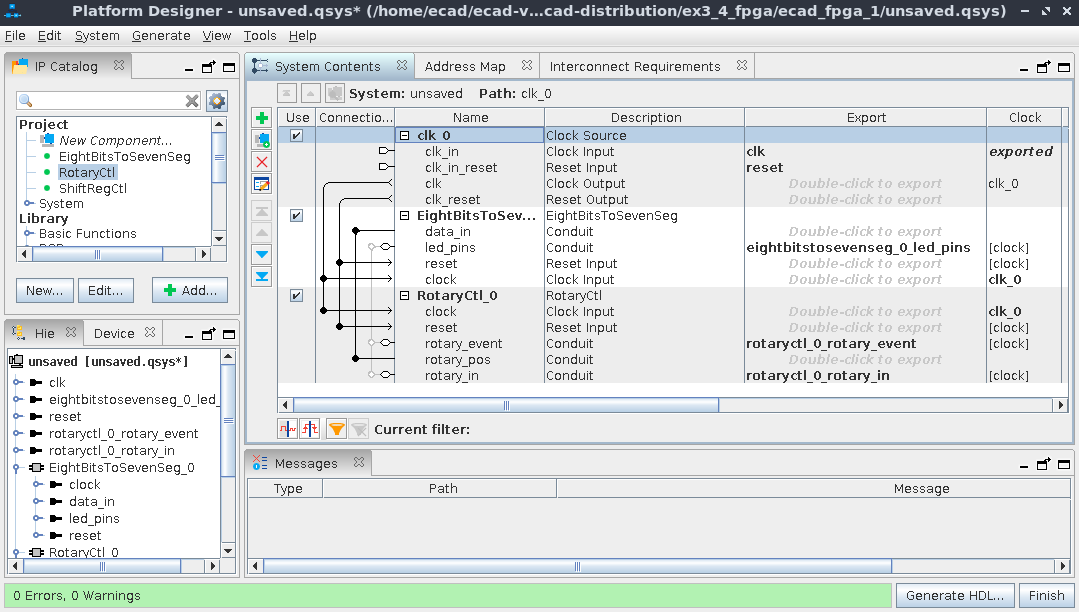 Qsys Platform Designer rotary controller system
