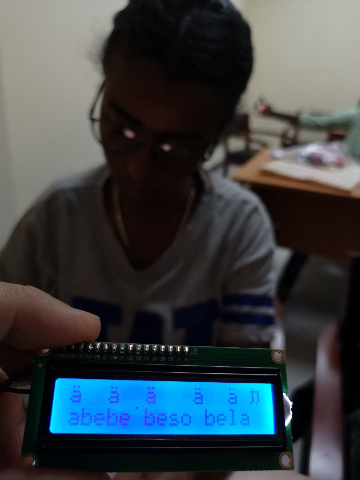 Eden Melaku with an Arduino display not displaying Amharic