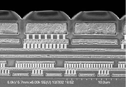 Cross section showing stacked wiring metal layers.