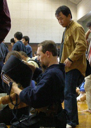 with my captain Tsuruma-san, putting on men before the exam