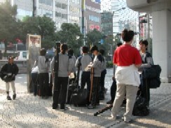 at the bus stop