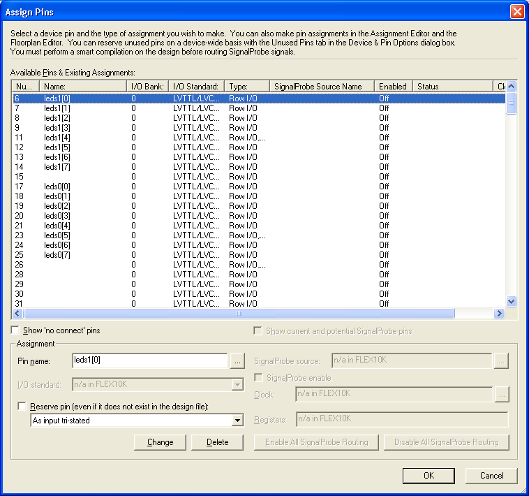 Pin/Location/Chip dialog box