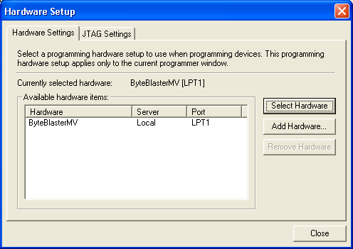 Hardware Setup dialog