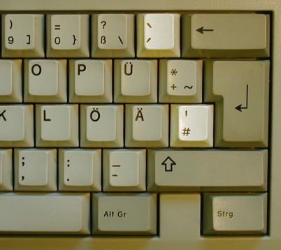 Photo showing part of German PC keyboard